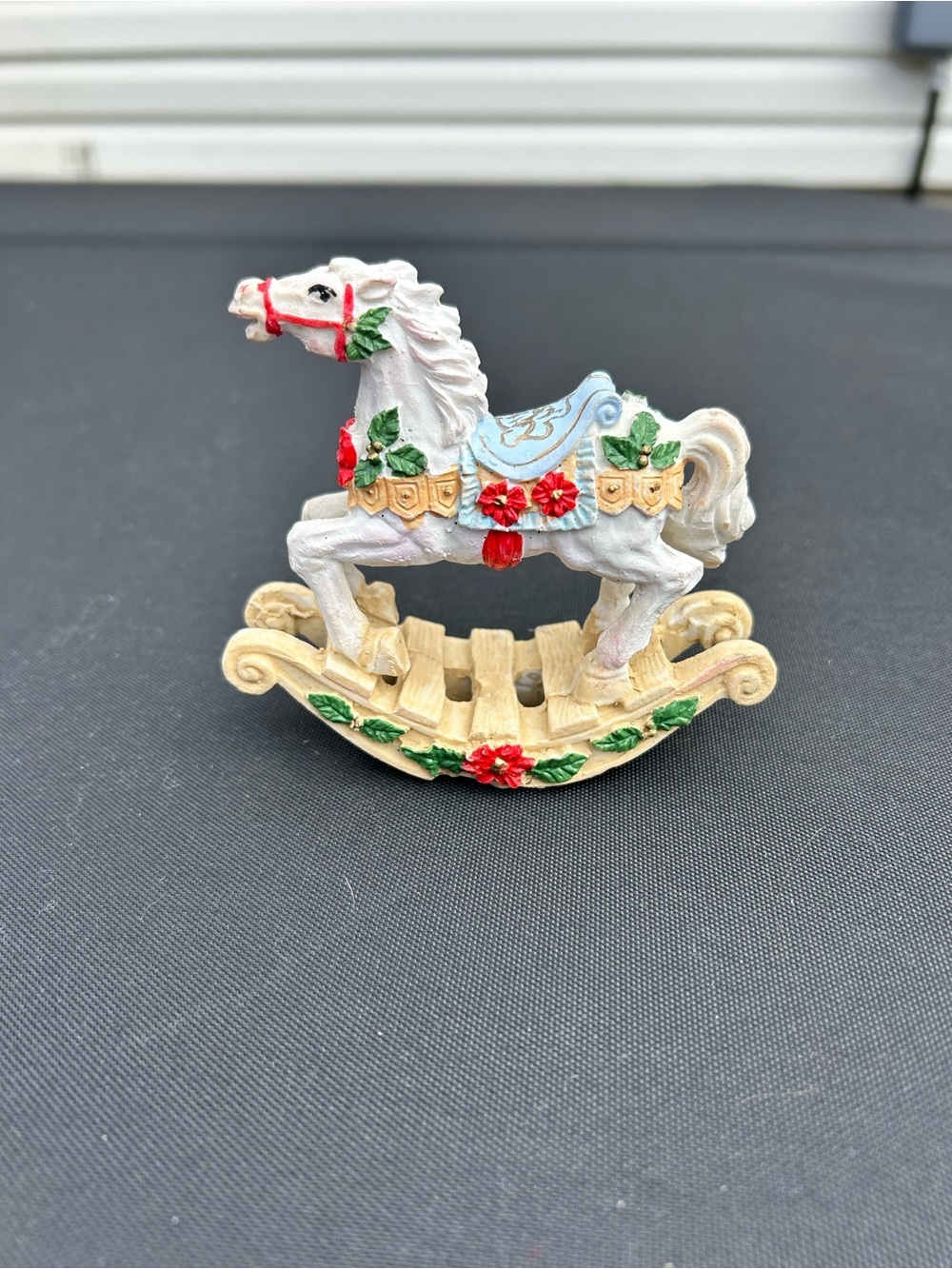 5/$25 White Decorative Rocking Horse Figurine with Red & Green Accents